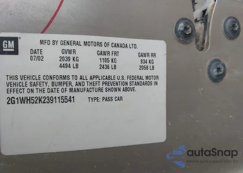 2003 Chevrolet Impala Ls from USA, damaged, VIN 2G1WH52K239115541